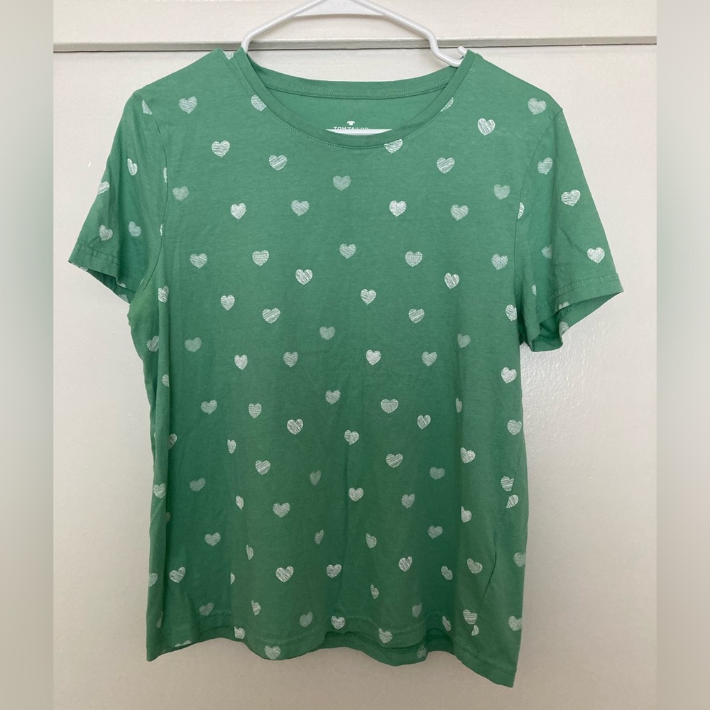 Tom Tailor Organic Cotton Green Heart Short Sleeve Crew Tee T-Shirt Top Large L